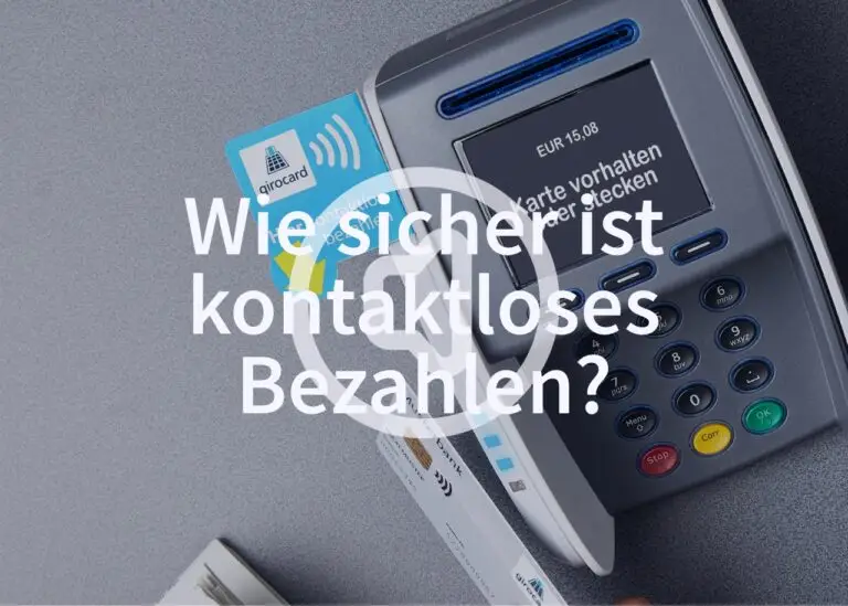 Kontaktloses Bezahlen mit Girocard an einem Kartenlesegerät, das Sicherheitsfragen zum Thema Zahlungsverkehr aufwirft.