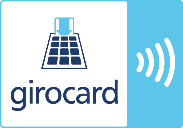 Logo der girocard mit einem Symbol für kontaktloses Bezahlen, das die moderne Zahlungsabwicklung in Deutschland repräsentiert. Ideal für Nutzer, die schnelle und sichere Transaktionen bevorzugen.