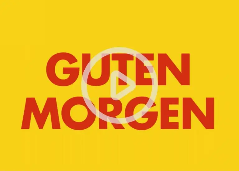 Text auf gelbem Hintergrund mit der Aufschrift Guten Morgen und einem Play-Symbol in der Mitte, das auf ein Video hinweist.