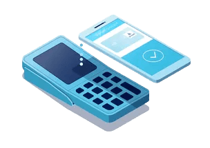 Illustration eines modernen Smartphones neben einem klassischen Mobiltelefon in Blau, die die Entwicklung der Mobiltechnologie veranschaulicht.